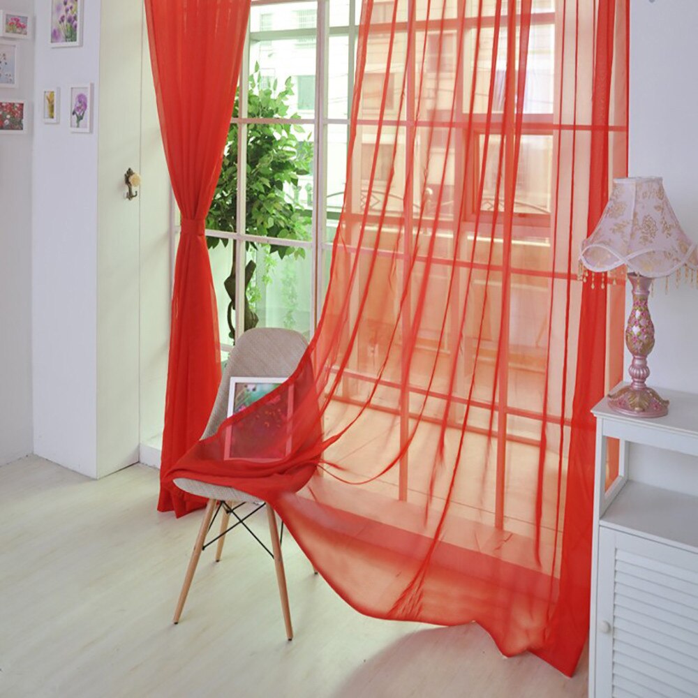 2 PCS 100x270cm rainbow Curtain Pure Color Tulle Door Window Curtain Drape Panel Sheer Scarf Valances Modern bedroom Living Room: B