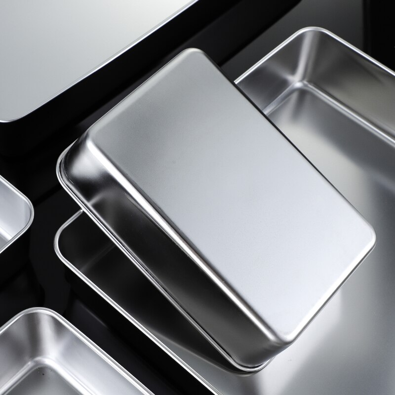 Narrow-Sided Rectangular Plate 304 Stainless Steel Deepened Flat-Bottomed Steamed Cake Pan Baking Pan Cooked Food Tray With Lid