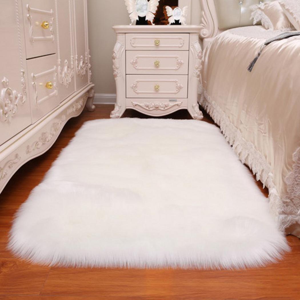 Luksus firkantet blød kunstigt uld fåreskind fluffy hvid pels tæppe stue og soveværelse, undersøgelse dekoration: Hvid 50 x 150cm