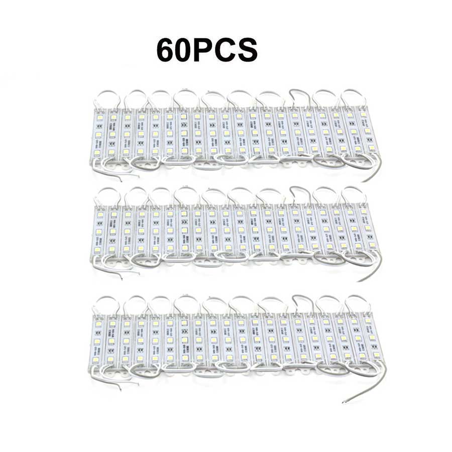 Smd 5050 led moduler lys 3 ledet  dc12v vanntett reklame skilt butikk front lys stripe lampe moduler sett hvit farge: 60 stk