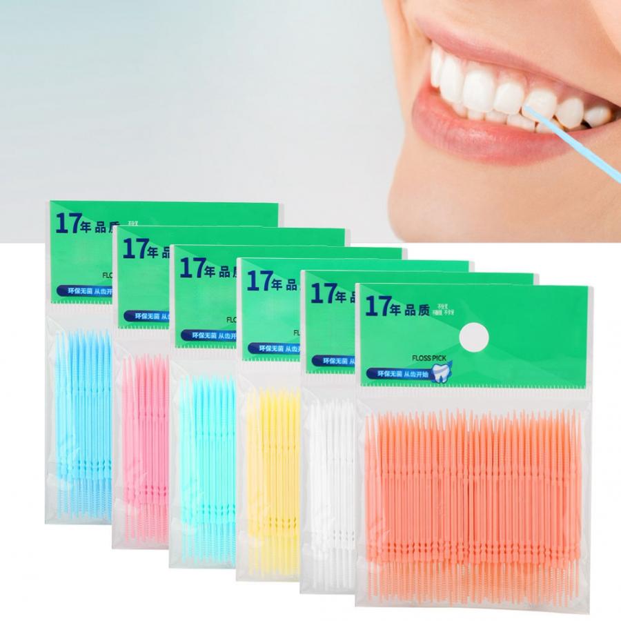 Orthodontie 100 stks/zak Dubbele Kop Tanden Reinigen Tandenstoker Oral Care Floss Pick Tandenstoker Tanden Borstel