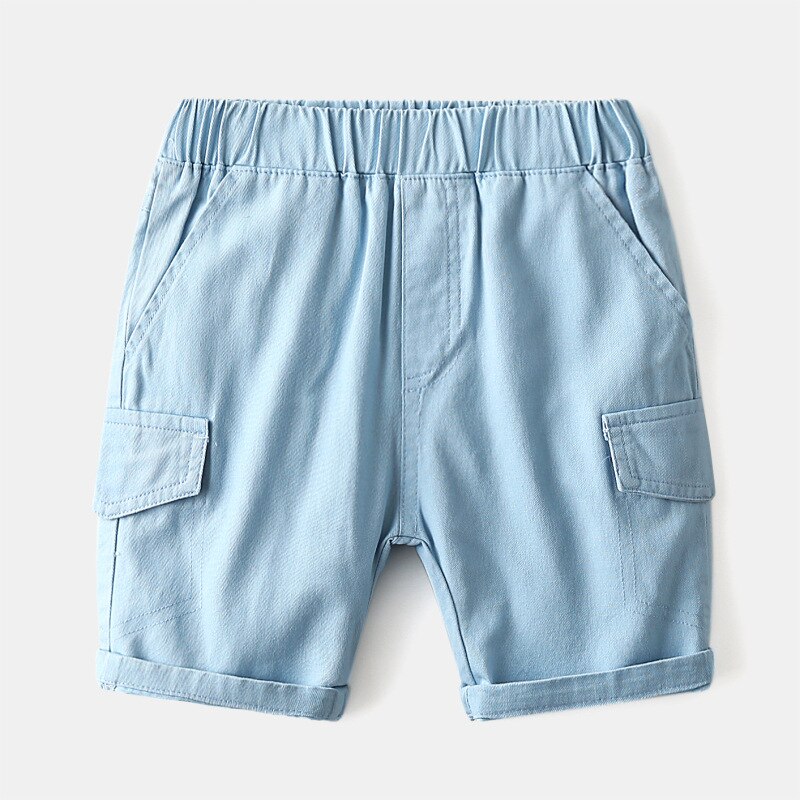 Pantalones Cargo de algodón con cintura elástica para niños, hasta la rodilla pantalón corto, de verano: Azul cielo / 100(3T)