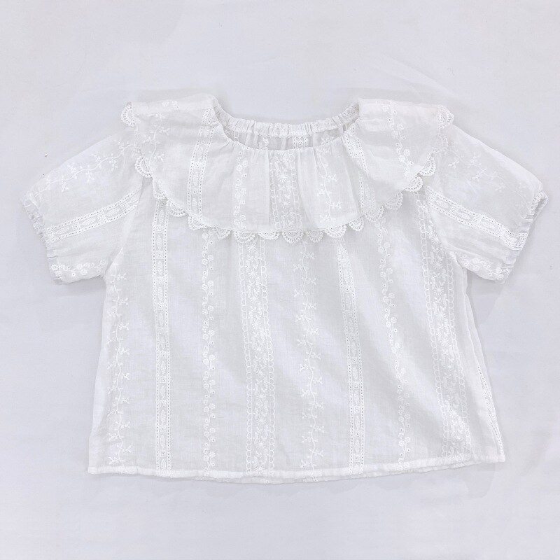 Småbarn barn klær sett 0-6t sommer baby jenter halvermet hvit blonde bluse topper barn sommer casual søt bluse