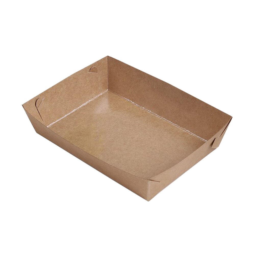 30pcs Disposable Paper Food Serving Tray Kraft Paper Coating Boat Shape Snack Box French Fries Chicken Box (Bottom 16x11x4cm): Default Title