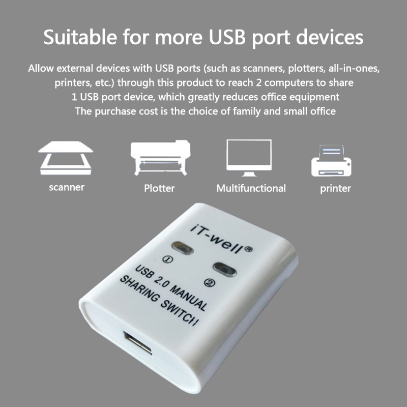 T3LB USB Printer Sharing Device 2 in 1 Out Printer Sharing Switch 2-Port Manual KVM Switching Splitter Hub Converter