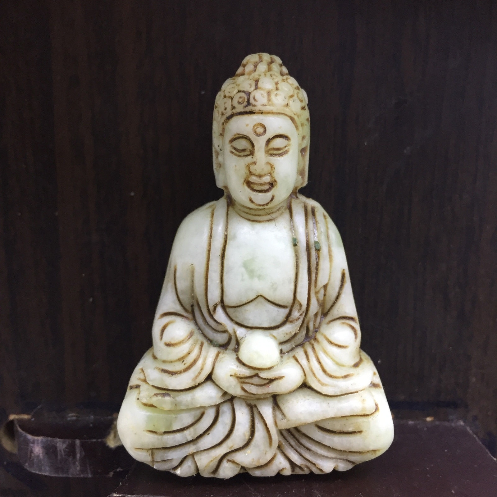 Collectable Chinese Witte Jade Gesneden Maitreya Boeddha Happy Buddha Prachtige Kleine Standbeelden