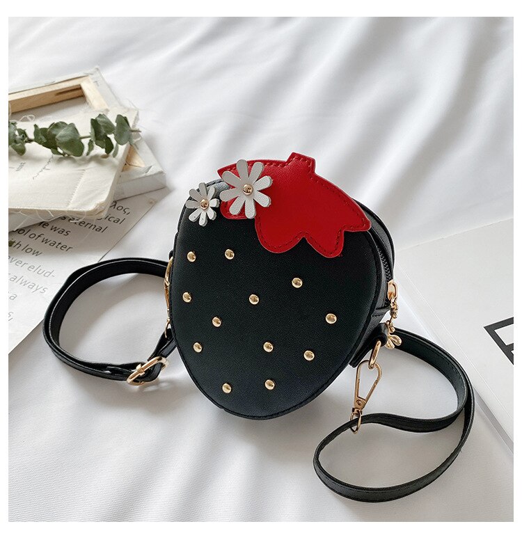 Sacs à bandoulière transparents à paillettes pour enfants, jolis sacs à main à fraises pour filles, Mini sac à épaule pour bébés, porte-monnaie: Rivet Black