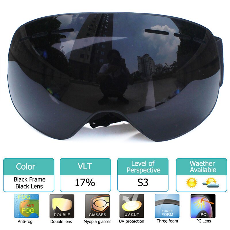 100% UV400 Bescherming Magnetische Ski Bril Lens Anti-Fog Snowboard Goggles Voor Mannen &amp; Vrouwen Skiën Bril: Black