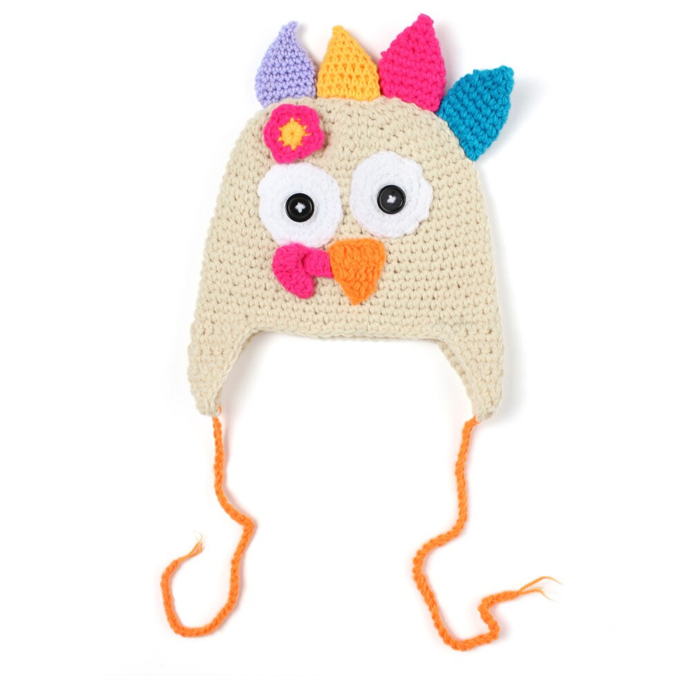 Pigtail kasket håndlavet varm fotografering rekvisitter sød baby spædbarn med fletninger kalkun strikket børn hue thanksgiving hat: Beige