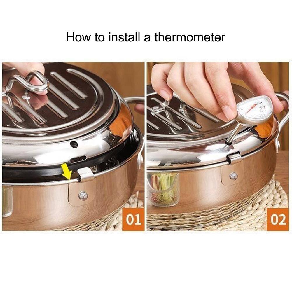 Japanischen Stil Frittieren Topf Thermometer Tempura Friteuse Pfanne Temperatur Kontrolle Gebraten Huhn Topf Kochen Werkzeuge Küche Utensil