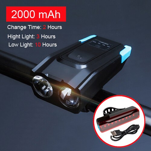 2000/4000mAh Smart Induktion Fahrrad Front Licht Kit USB Aufladbare LED Rücklicht Und Scheinwerfer Mit Horn Taschenlampe Für fahrrad: 2000 blue taillight