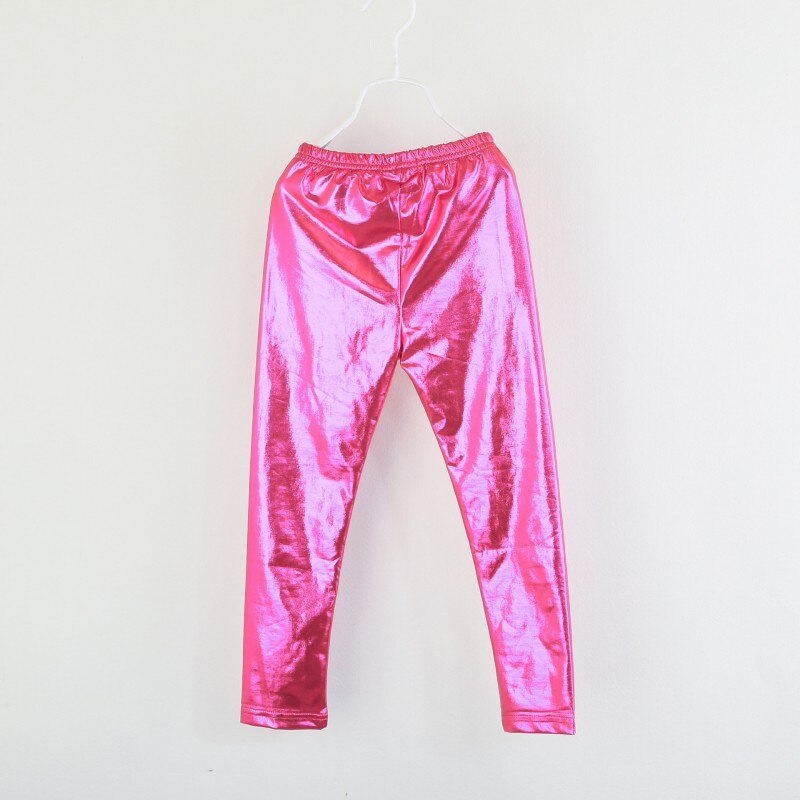 Baby pige metallic skinny skinny bukser leggings afslappet cool cropped børnetøj piger flæse leggings: Rosenrød / 4