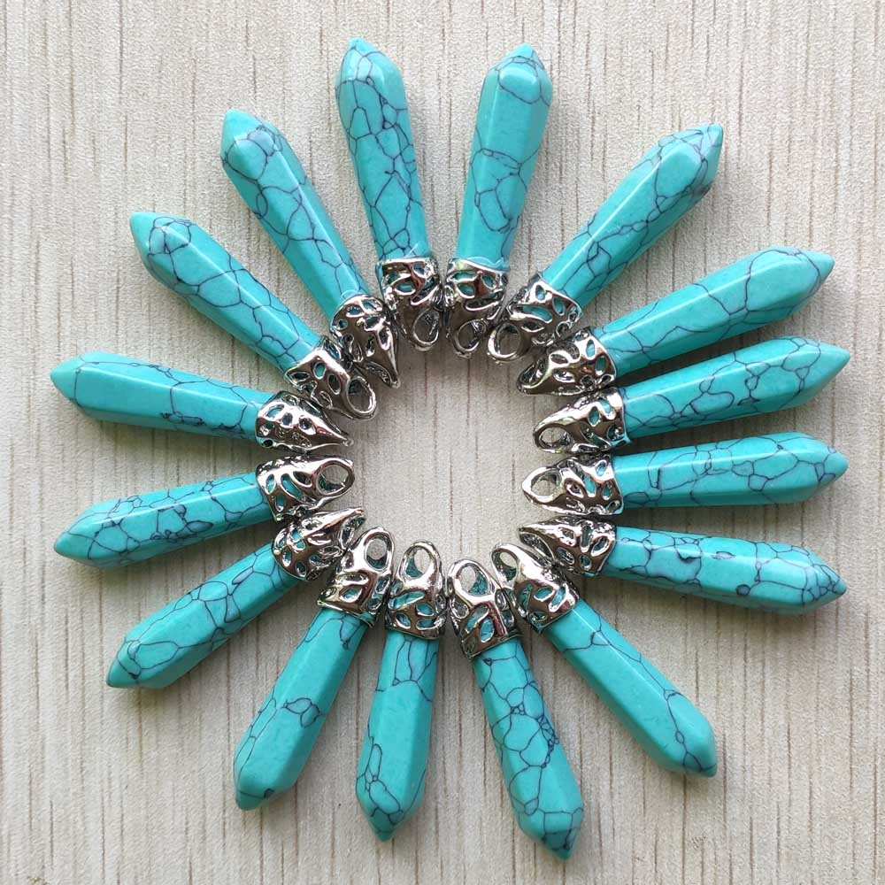 good mix natural stone pillar charm pendants 10x32mm for jewelry making 20pcs/lot: blue turquoise