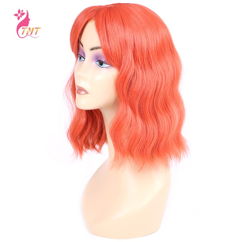 Korte Bob Ombre Pruik Synthetische Pastel Golvend Pruik Met Air Pony Hittebestendige Vezel Cosplay Pruik Voor Meisje 12Inch bob Cosplay Pruiken: orange