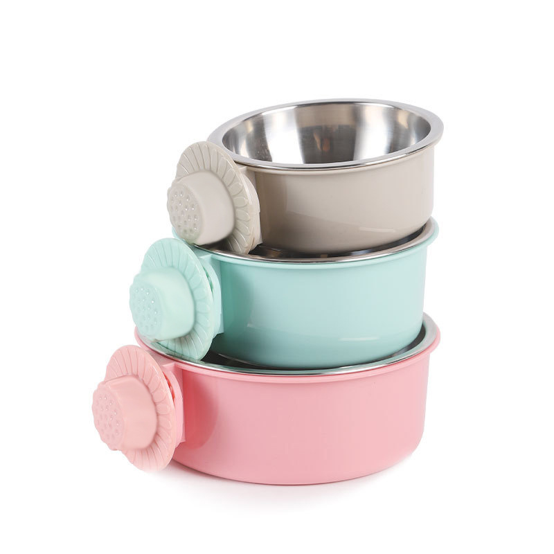 Dog colorful Bowl anti-tip Fixed Hanging Dog Bowl Dog Cage Stainless Steel Drinking Bowl Pet Bowl Pet Supplies