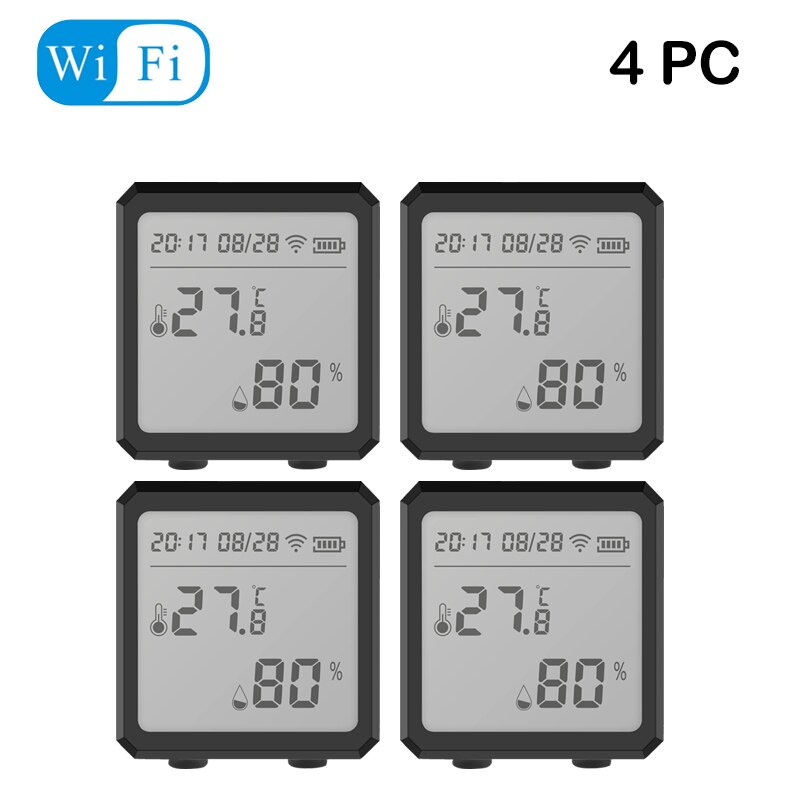 Tuya Smart WIFI Zigbee Temperature And Humidity Sensor Indoor Hygrometer Thermometer With LCD Display Support Alexa Google Assis: wifi 4pcs black