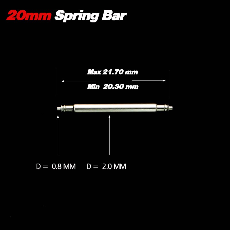 Barras de resorte para reloj de buceo, 10 piezas de diámetro, diámetro = 2mm, acero inoxidable 16/18mm/20mm/21mm/22mm/24mm