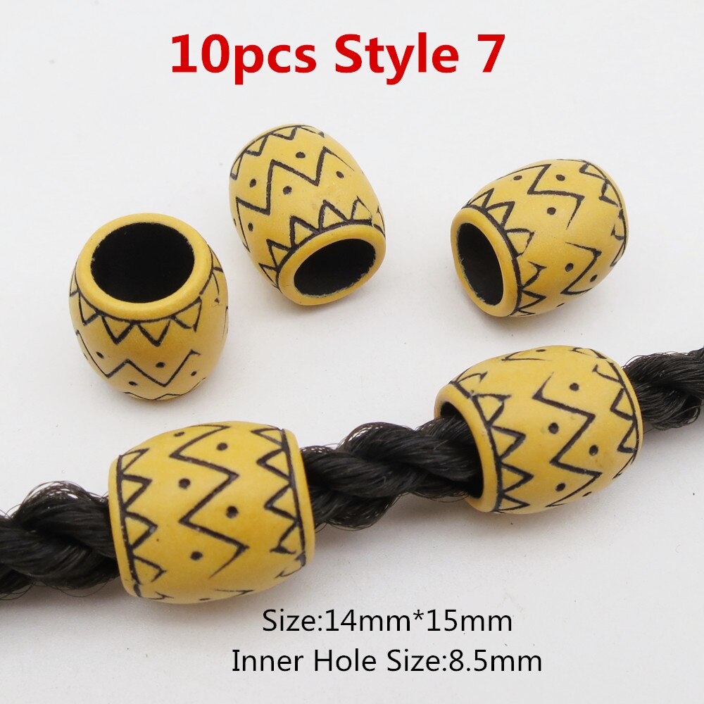 10 stk hår smykker flet ringe dekorationsvedhæng dreadlocks skæg perler ringe imiteret træ plastik perler tilbehør: 10 stk stil 7