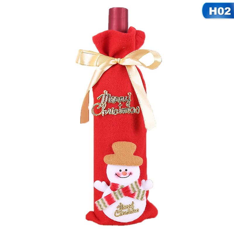 Décoration de table pour fête de noël, père noël, bonhomme de neige, housses de bouteille de champagne, housses de bouteille de vin rouge, sac: H02