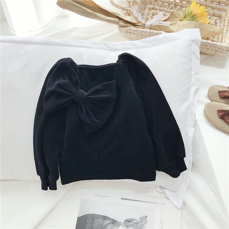 Gooporson herfst kinderkleding grote strik top met lange mouwen koreaanse meisjes sweatshirt schattige kinderkostuums sweatshirts: S31075-3 / 7t