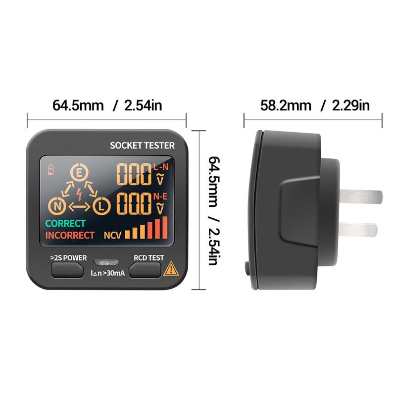 Digital Smart Socket Tester RCD Line Phase Check Detector US/UK/EU/AU/SA Plug B85C