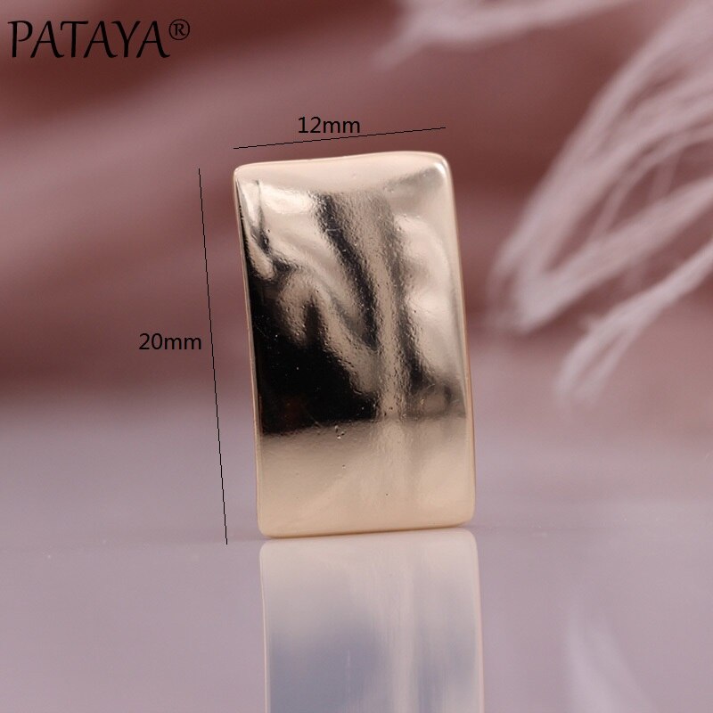 PATAYA Anniversary Glossy Dangle Earrings 585 Rose Gold Simple Square Earrings Women Daily Fine Jewelry