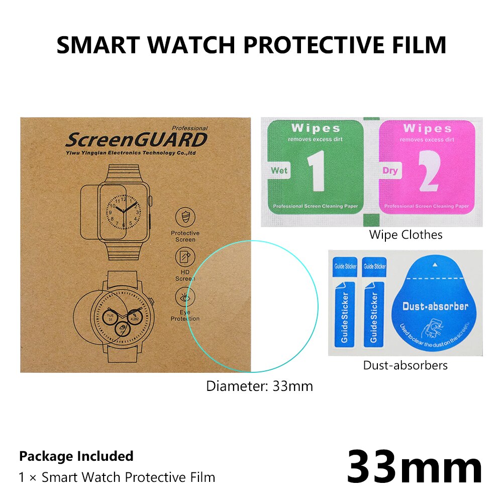 Zegarek ochraniacz ekranu 23-34mm średnica szkło hartowane ochronne dla inteligentnego zegarka dla Huawei Samsung Gear S2 S4 Lg zegarek: 33mm diameter