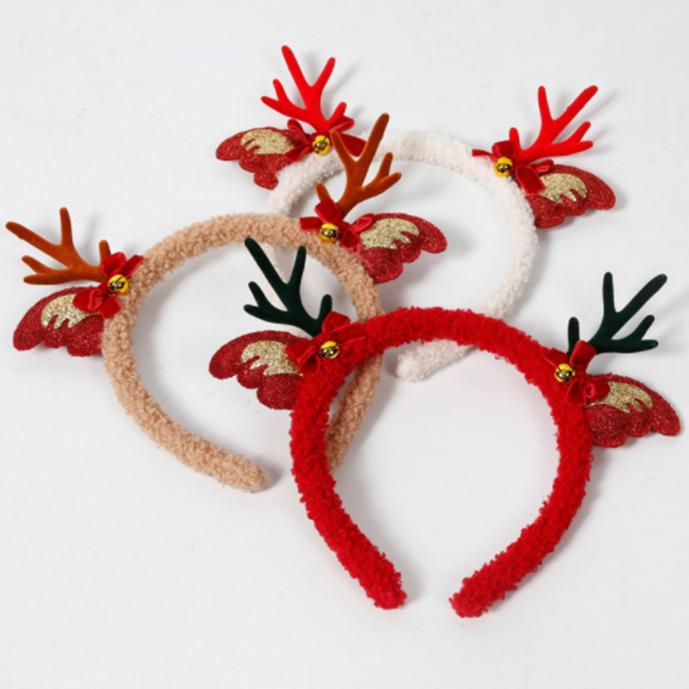 Amosfun Rentier-Geweih-Stirnband Mit Glocke Und Schleife – Glitzerndes Elch-Haarband In Rot Für Weihnachtspartys Und Kostüme