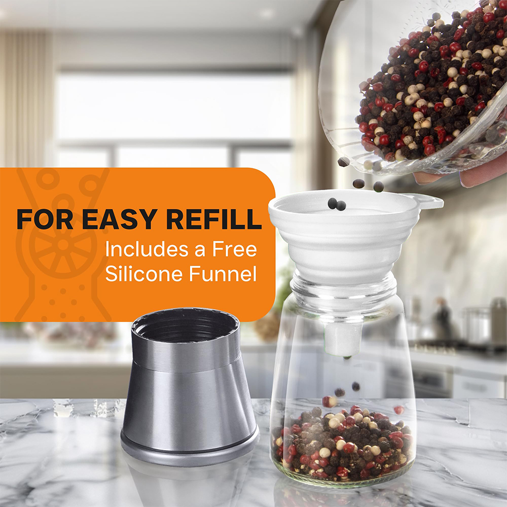 Salt and Pepper Grinder Set - Adjustable Coarseness, Refillable Stainless Steel Pepper Mill Grinders for Kitchen, Spice Grinder