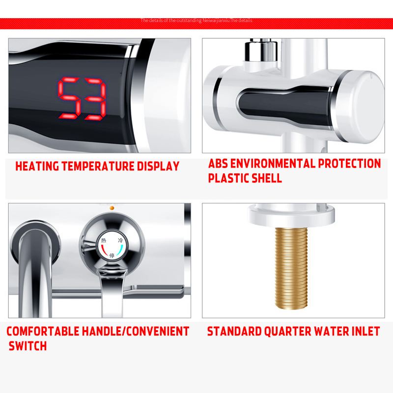 Instant Tankless Electric Faucet Tap Water Heater Kitchen Electric Water Heater with Temperature Display Leakage Protector