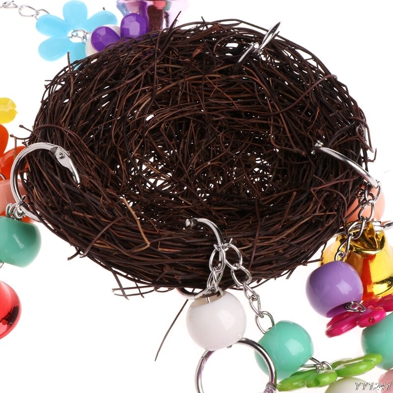 Nid d'oiseau en rotin naturel | Jouet balançoire avec Cage à cloches, support pour perroquet perruche perruche cafard