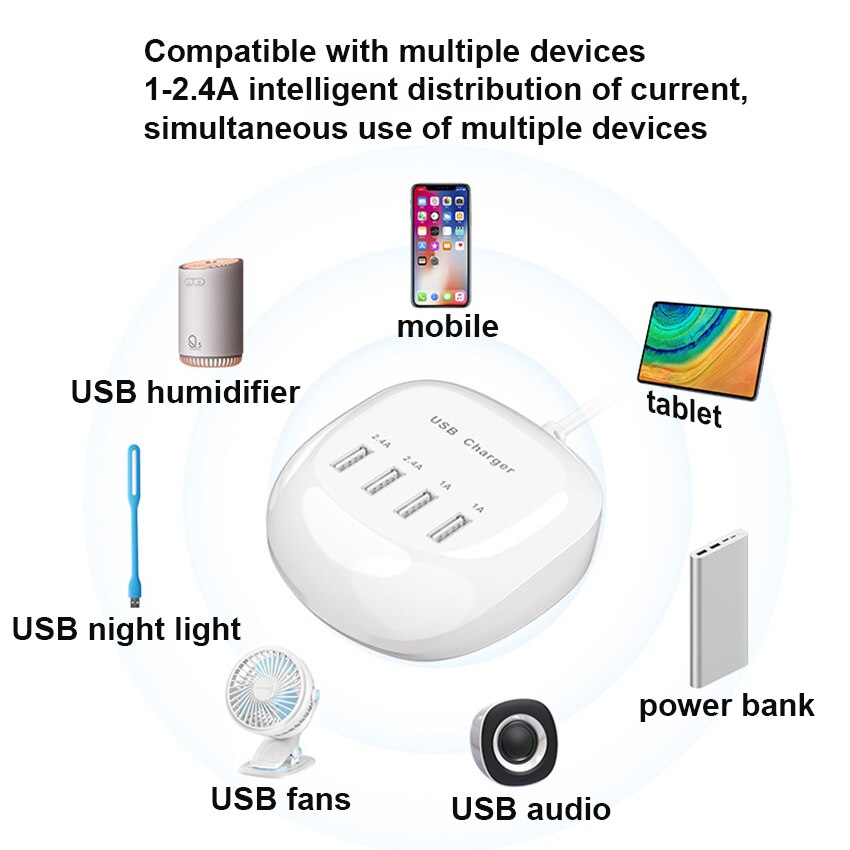 4-Port USB Charger Multi USB Charging Station, 5V 2.4A Travel Charger,USB Hub Charger for Multiple Devices,Fast Charge for Phone