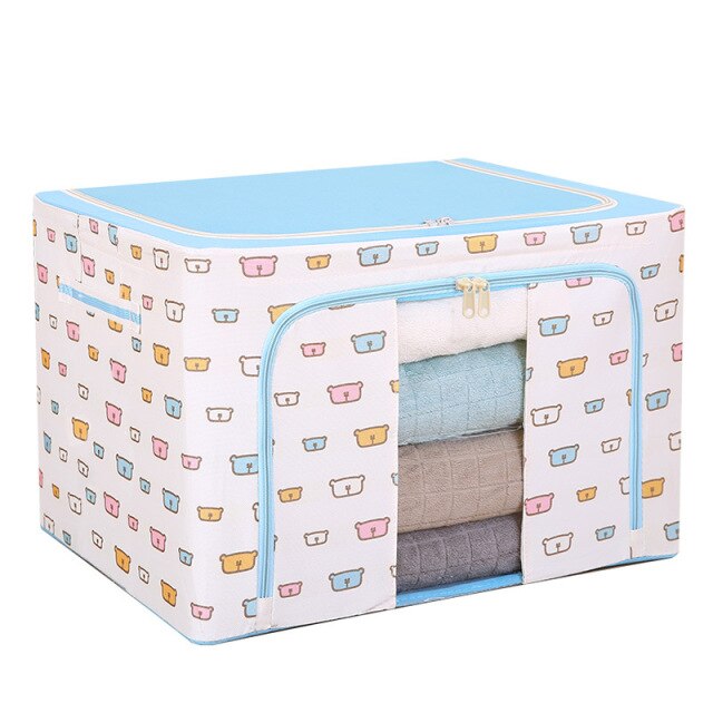 Foldable Oxford Cloth Steel Frame Storage Box Fabric Quilt Waterproof Tide Livingbox Closet Organizer Wardrobe Storage Organizer: Blue  bear