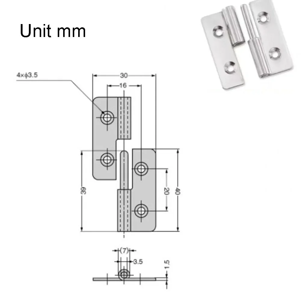 1Pc Cabinet Door Removable Hinge Detachable Hinge Slip Joint 40*30*1.5mm Stainless Steel For Household Improvement Home Decor