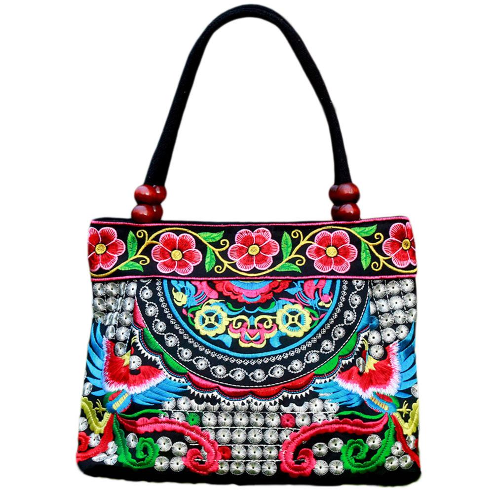 Ethnic Style Embroidered Bag Fashionable Handbag Retro Canvas Bag All-match Shoulder Bags Outdoor Personality Floral Women's Bag: F