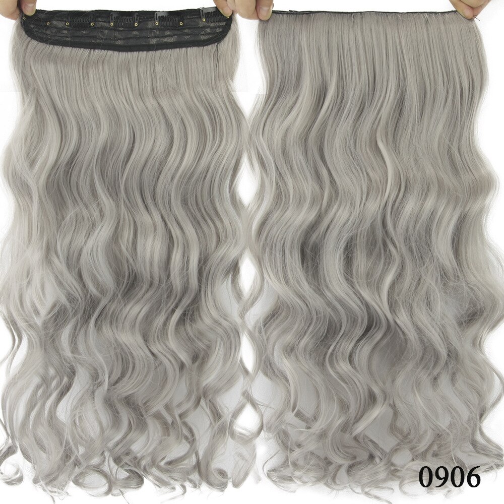 Gres Women 24inch Long 5 Clip-in Hair Pieces Wavy Grey Ombre Synthetic Hair Extensions High Temperature Fiber Smoky Gray Color