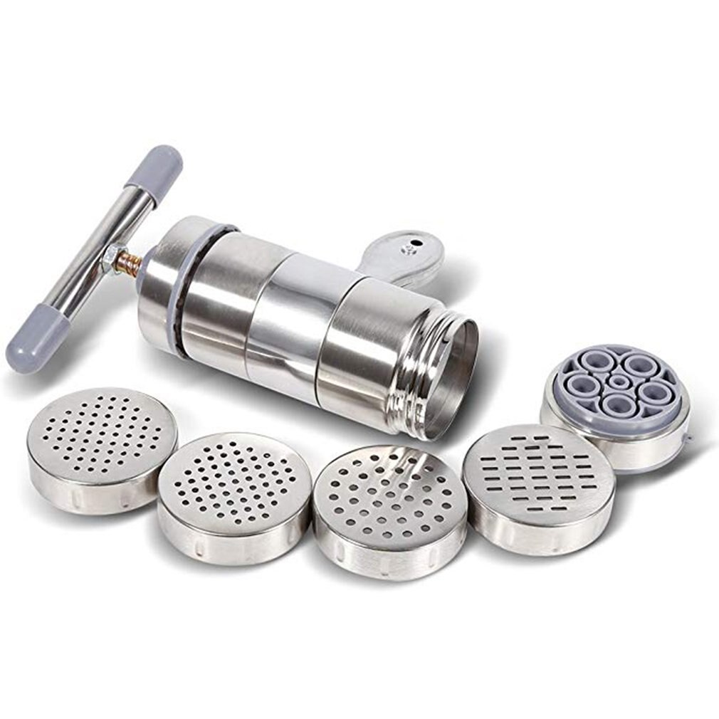 creativetop Stainless Steel Manual Noodles Press Machine Pasta Maker with 5 Noodle Mould: Default Title