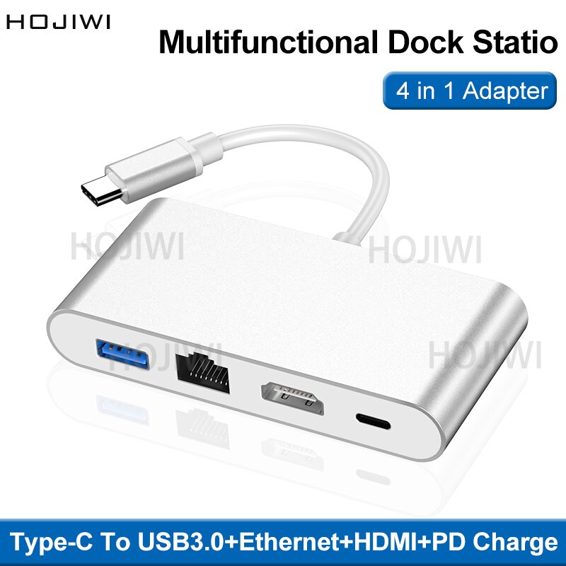 Hojiwi 4 em 1usb c hub tipo c para multi usb 3.0 adaptador hdmi doca 4k thunderbolt 3tf sd leitor pd para macbook pro huawei companheiro: Default Title