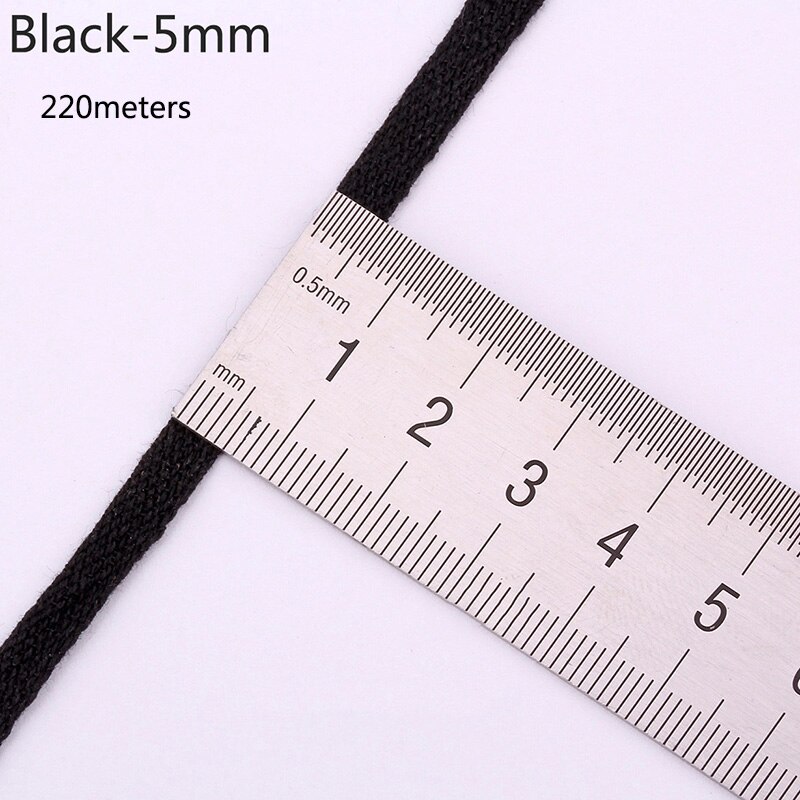 Meetee 220/280Meter 5Mm/7Mm 100% Geweven Katoen Voor Kleding Gaas Tas Riem Tape Lint diy Kleding Naaien Accessoires RD046: Black-5mm-220M