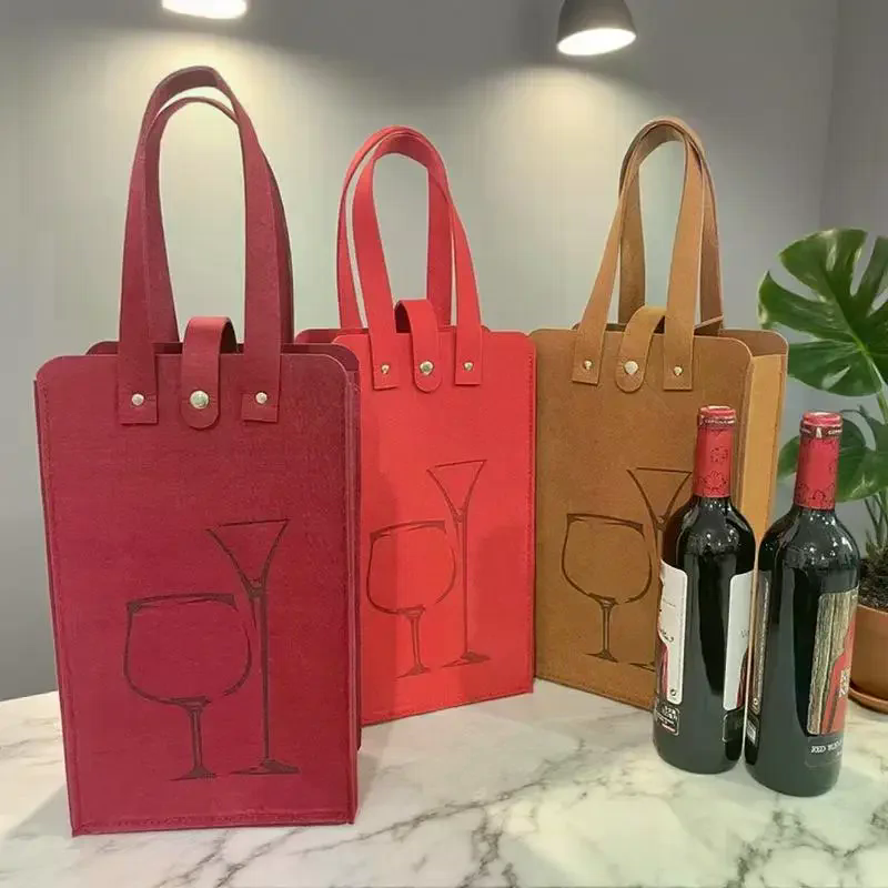 Vilten wijnfleszak Dubbele flessen Grote dragende draagbare drankverpakking Handtas Cadeaupapier Opbergtas Wijndraagtas