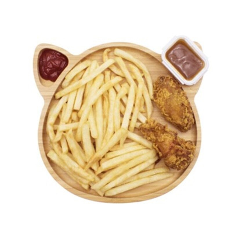 Bol en bois pour bébé, assiette de nourriture, lapin de dessin animé, bol d&#39;alimentation pour enfants, cuillère, ensemble de vaisselle pour enfants, plateau à fruits Pl