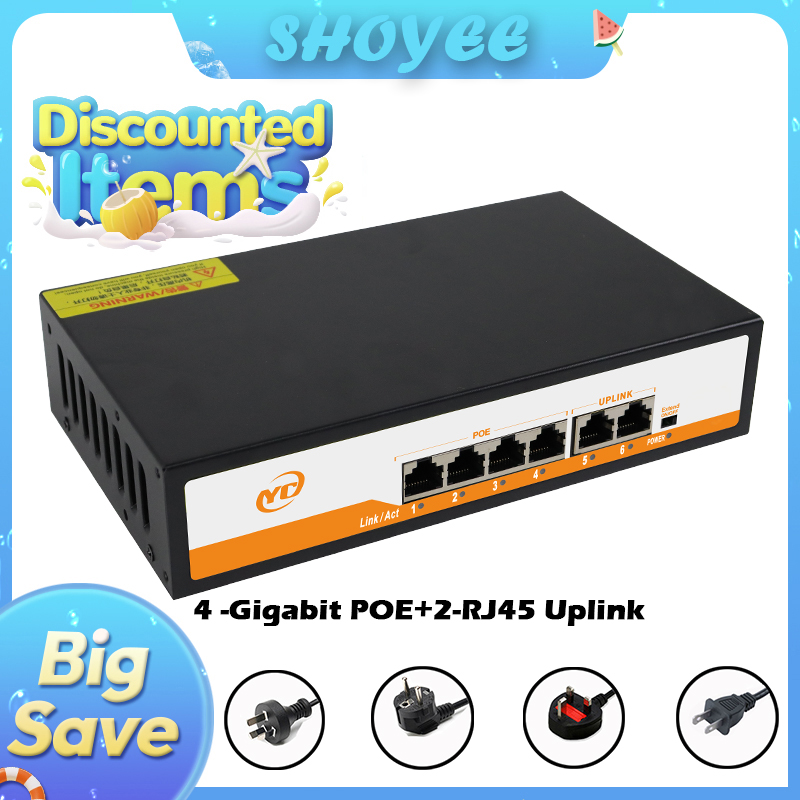 Novo switch ethernet gigabit poe rj45 de 6 portas com plug and play não gerenciado 802.3af/at uplink, para câmera ip/nvr