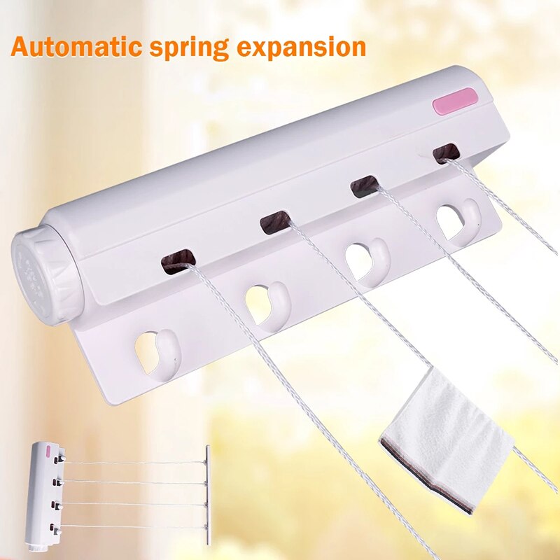Automatic Telesco Laundry Storage Organization Indoor Clotheslines Wall Retractable Clothes Dryer Drying Rack Towel-Rack Tools