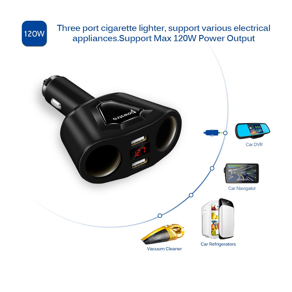 Intelligent Car Charger Chip Rotatable Adjustment Dual USB Low Power for Automobile Data Recorder Car Refrigerator