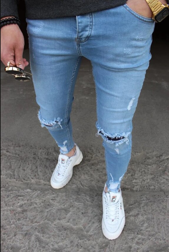 Män skinny jeans slitna jeans slitna jeans rip jeans jeans jeans män jeans långbyxor casual byxa