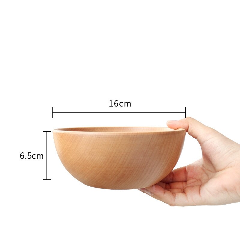 Natural Wooden Salad Bowl Large Round Wood Salad Soup Dining Bowl Plates Storage Wood Kitchen Utensils Set: 16x6.5CM