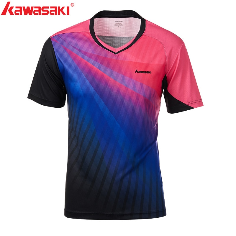 Kawasaki Sportswear Badminton Sports Men Shirt V-Neck Breathable Sweat Shorts Tennis shirts For Men 100% Polyester ST-T1012