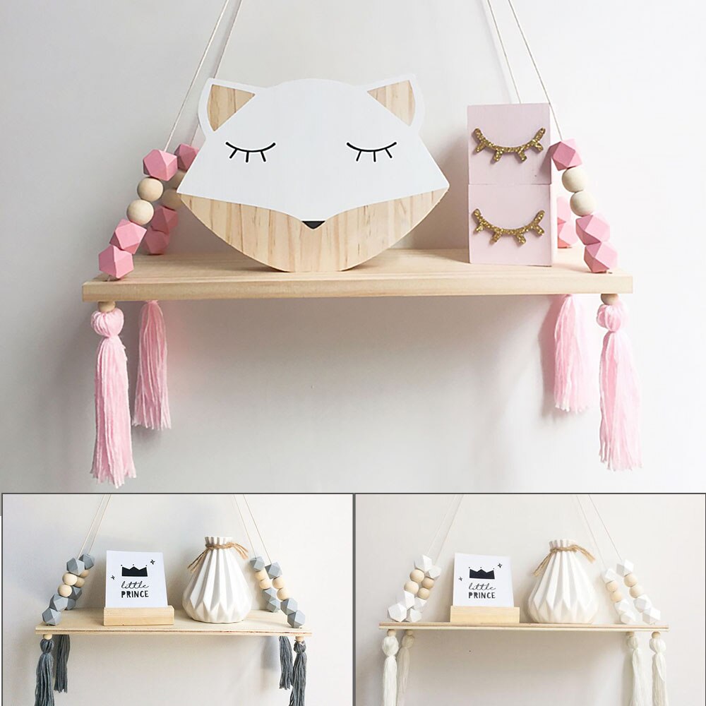 Étagère en octogone rose Style Macaron | Décoration de perles, rangement mural, jouet suspendu, modèle de jouet en bois, décoration d'ameublement de chambre d'enfant