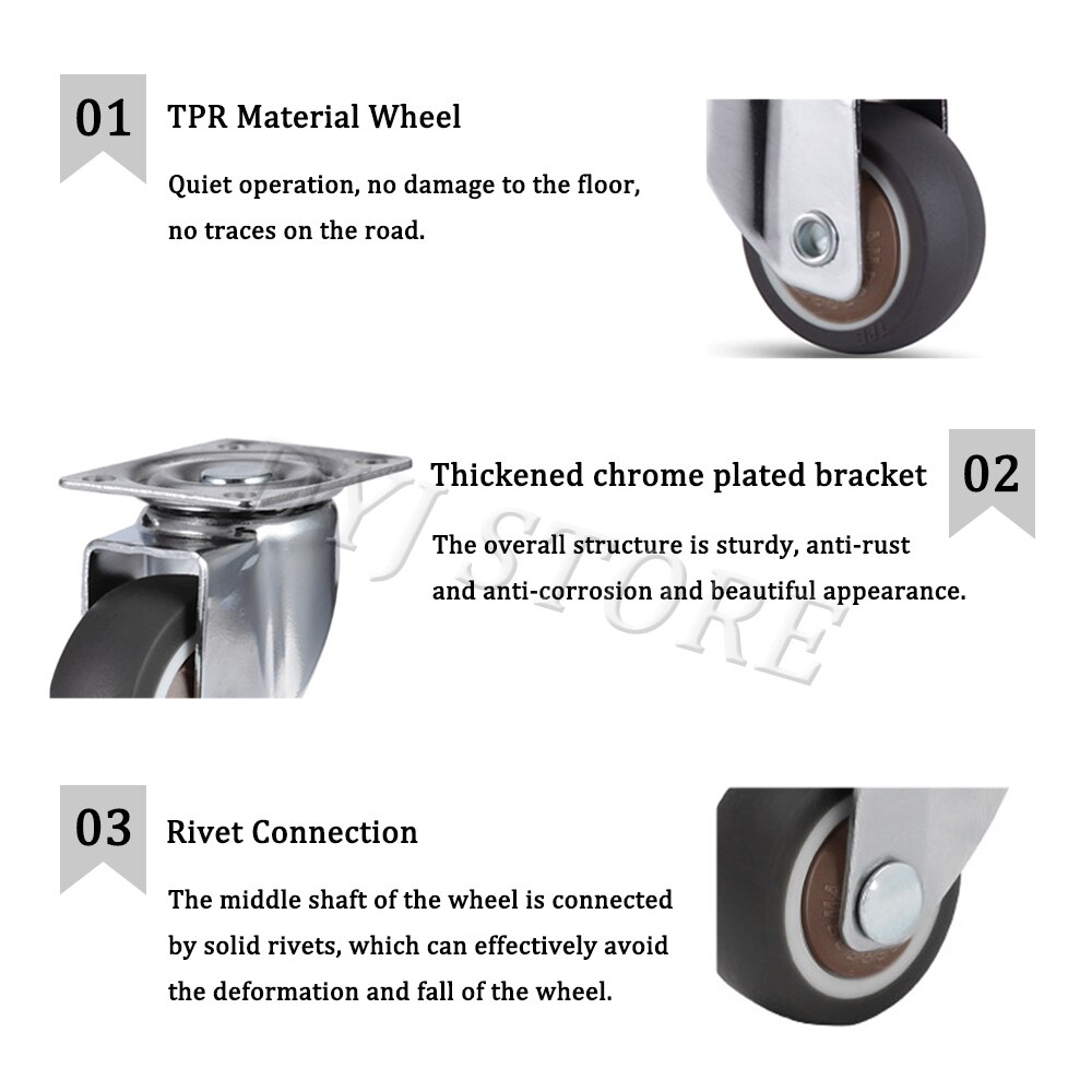 1/4 Pack 360 Degree Swivel Caster Wheels Heavy Duty Caster With Top Plate TPE Rubber Caster For Furniture Carts Warehouse Shelf
