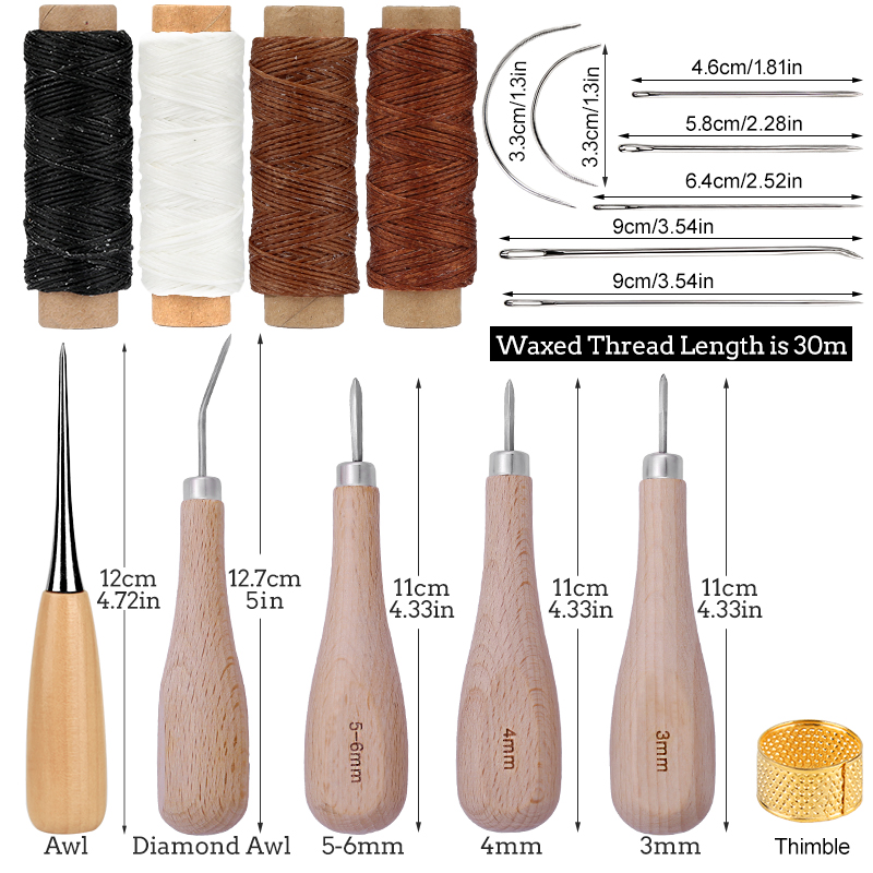 LMDZ-Kit de costura de cuero, punzón de costura de hilo encerado para cuero dedal, herramientas de trabajo Para Zapatero, reparación de lona